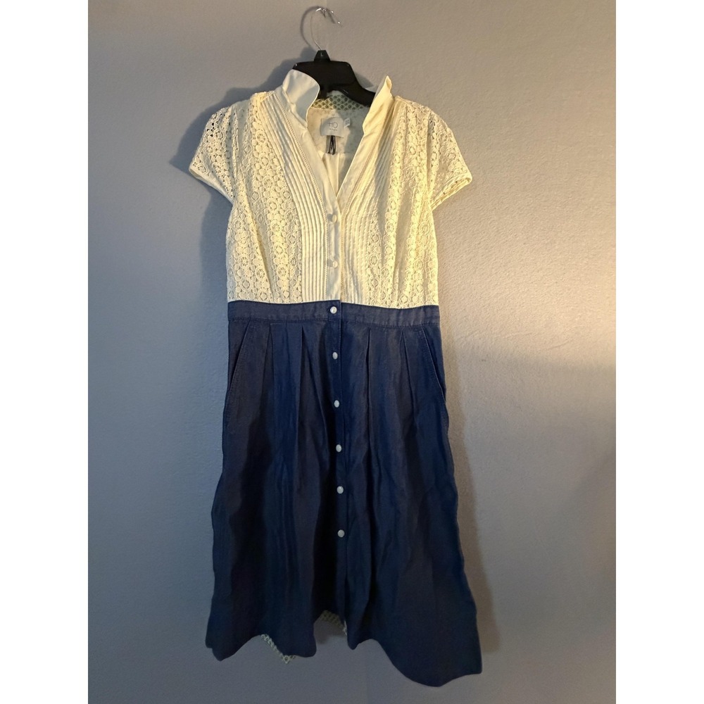 HDโ In Paris Dress Womens 2 Blue Lace Colorblock Shirt Fit & Flare Knee Length